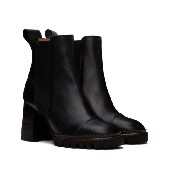 See By Chloe Shoes - See By Chloe Black Leather Mallory Boots Size 39.5